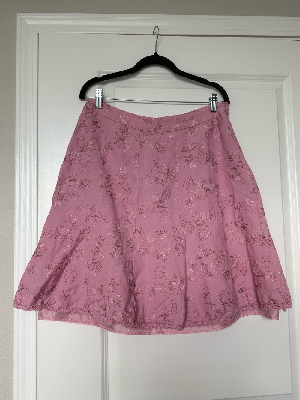 Dressbarn y2k Linen Blend pink Floral Stitch Embroidered Skirt 12